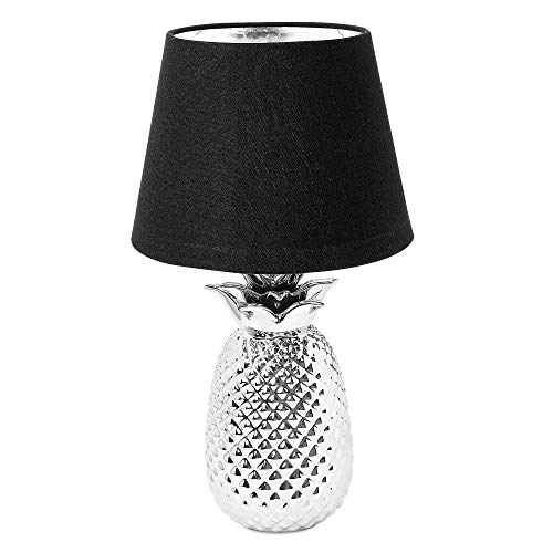 Navaris Tischlampe im Ananas Design - 40cm hoch - Deko Keramik Lampe für Nachttisch oder Beistelltisch - Dekolampe mit E27 Gewinde in Silber-Schwarz von Navaris