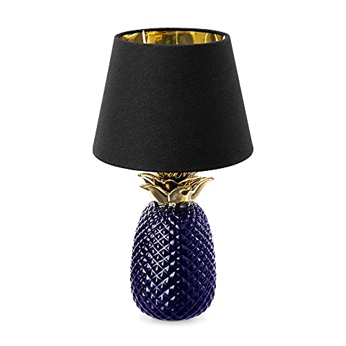 Navaris Tischlampe im Ananas Design - 40cm hoch - Deko Keramik Lampe für Nachttisch oder Beistelltisch - Dekolampe mit E27 Gewinde in Violett-Schwarz von Navaris