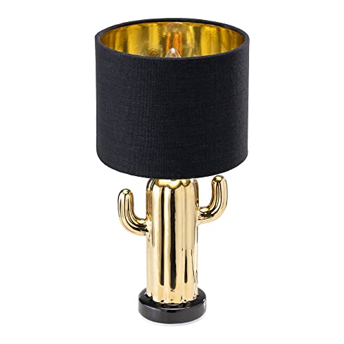 Navaris Tischlampe im Kaktus Design - 32,5cm hoch - Deko Keramik Lampe für Nachttisch oder Beistelltisch - Dekolampe mit E14 Gewinde - Leuchte in Gold von Navaris