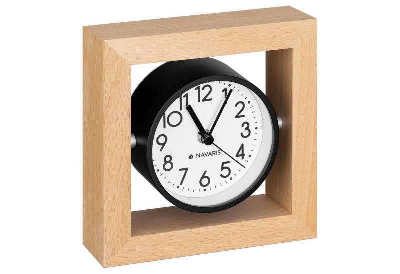 Navaris Tischuhr Analog Holz Tischuhr Quadrat Design - 13,2 x 13,2 x 4,3cm von Navaris