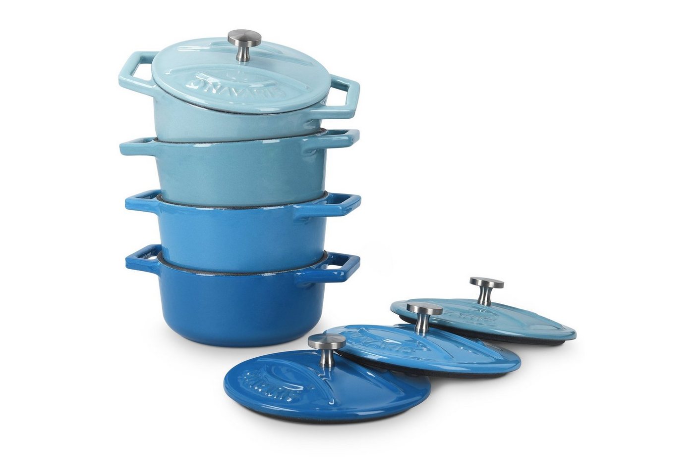 Navaris Topf-Set Mini Cocotte Set - 4x Gusseisen Mini Topf Blau - kleine Auflaufform, (4-tlg) von Navaris