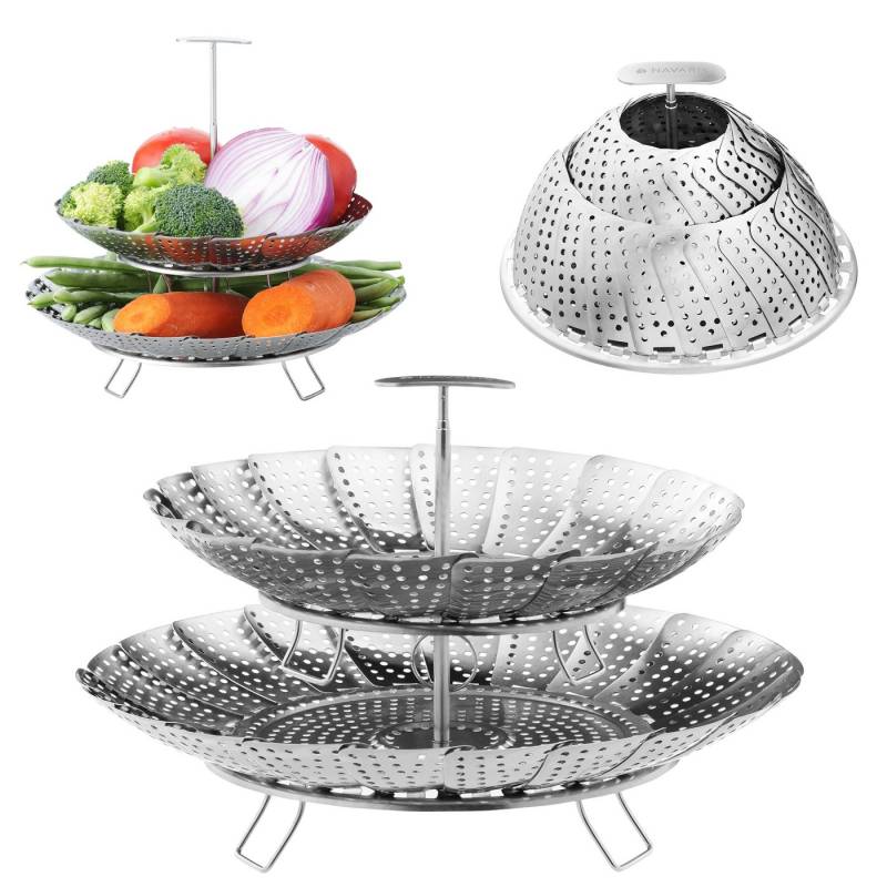 Navaris Topfdeckel Gemüsedämpfer - 2-stufiger Multifunktions Dampfgarer Einsatz, (1-tlg) von Navaris