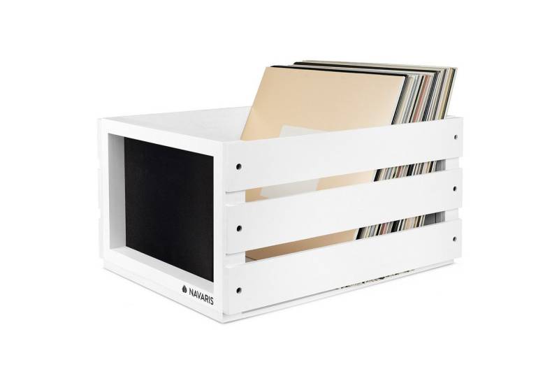 Navaris Transportbehälter Holz Schallplatten Kiste Kreidetafel 42,9x34,4x22,9cm bis 80 LP Weiß, (1-St) von Navaris