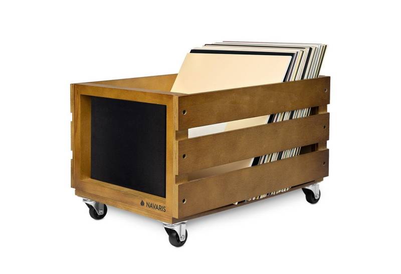 Navaris Transportbehälter Holz Schallplatten Kiste mit Kreidetafel - für bis zu 80 LPs, (1-St) von Navaris
