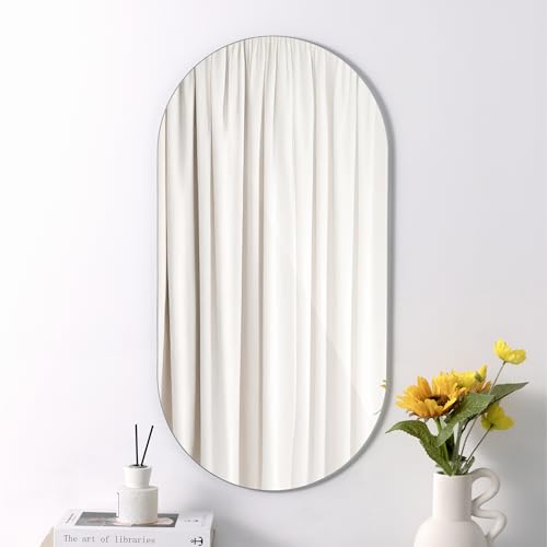 Navaris Ungerahmter ovaler Spiegel - Spiegel Wand - Spiegel Oval - Spiegel Flur - Modernes Design - Wandspiegel - Vertikal oder horizontal aufhängbar - Hochwertiges Glas von Navaris