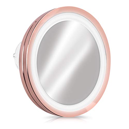 Navaris Vergrößerungsspiegel mit LED Beleuchtung Saugnapf - Spiegel mit 5 Fach Vergrößerung - Licht Badspiegel Makeup Kosmetikspiegel Kupfer von Navaris