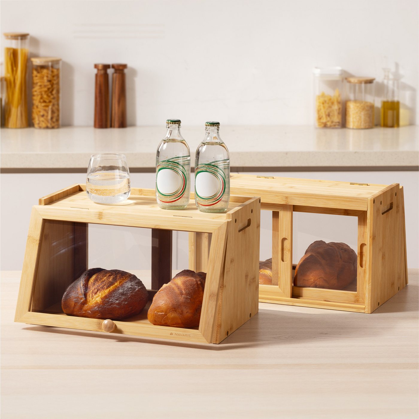 Navaris Vorratsdose Brot Aufbewahrungsbox - Brotbox Küche Bread Box - Brotaufbewahrungsbox, Bambus, (1-tlg), Bambus Brotkasten - Brotbox mit Sichtfenster - Brotaufbewahrung von Navaris