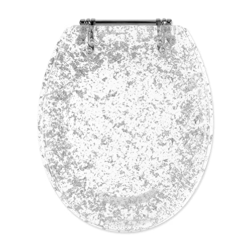 Navaris WC Sitz Toilettendeckel Glitzer - Klodeckel Deckel transparent - Polyresin Toilettensitz 42 x 36 x 4,5 cm - Klobrille einfache Montage von Navaris