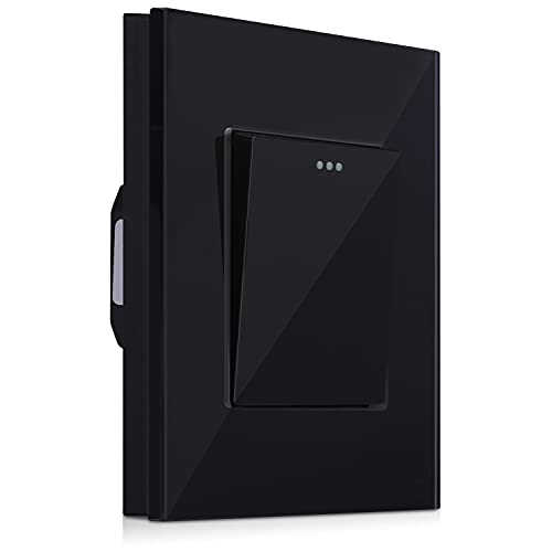 Navaris Wand Lichtschalter mit Glasrahmen einfach - mit Montagematerial - Design Glas Wandschalter Kippschalter - Glasschalter Schalter in Schwarz von Navaris