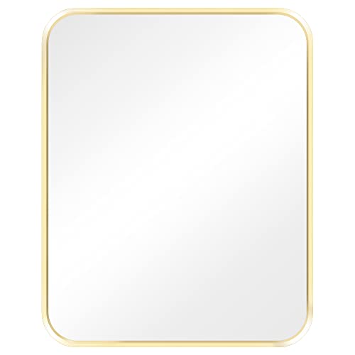 Navaris Wandspiegel mit Metall Rahmen in Gold - Deko Spiegel 50 x 40 x 2,5 cm zum Aufhängen - Badezimmerspiegel Flur Bad WC - abgerundete Ecken - Deko Spiegel rechteckig von Navaris