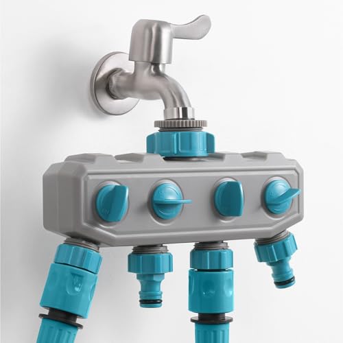 Navaris Wasserverteiler 4fach - Verbindet bis zu 4 Geräte - Individuelle EIN/Aus Schalter - Wasserhahn Verteiler - Wasseranschluss Verteiler - Einfache Installation von Navaris