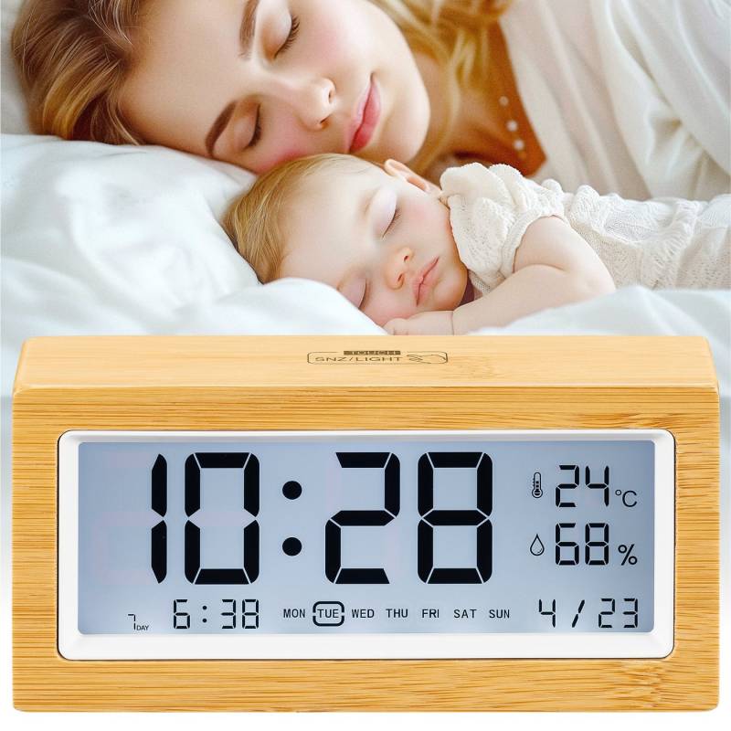 Navaris Wecker Digitaler Wecker aus Bambus - Wecker Digital mit Temperaturanzeige von Navaris
