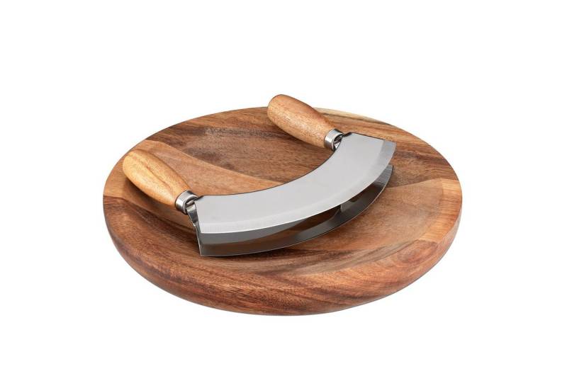 Navaris Schneidebrett Kräutermesser Biegemesser aus Edelstahl - Mit Brett aus Akazienholz, Holz, (1-St), Kräuterbrett mit Mezzaluna Wiegemesser Kräuter - 17x13,5cm von Navaris