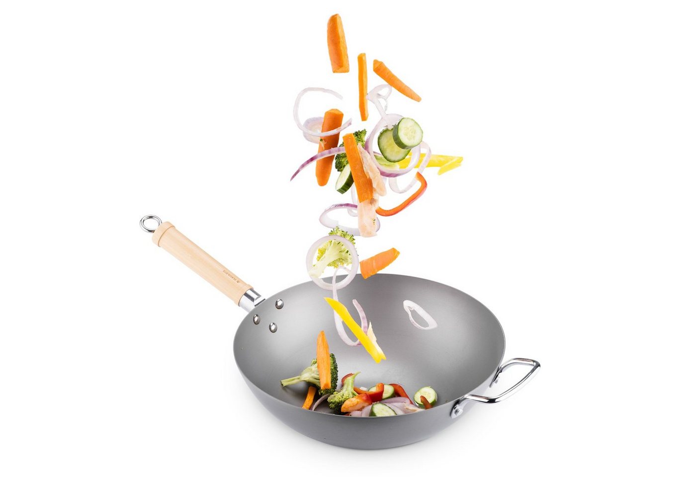 Navaris Wok Wok Bratpfanne flacher Boden - Ø 30cm rund - Pfanne alle Herdarten, (1-tlg) von Navaris