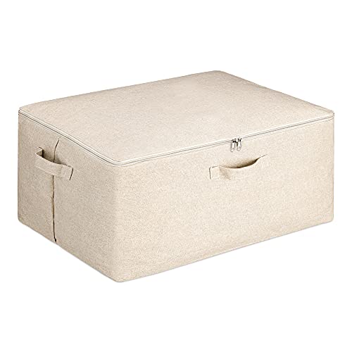 Navaris XL Aufbewahrungstasche faltbar - Aufbewahrung für Bettdecken Bettwäsche Kleidung - Aufbewahrungsbox Stoff Tasche mit Reißverschluss - beige von Navaris