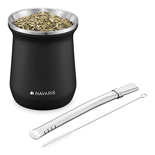 Navaris Yerba Mate Becher Set aus Edelstahl - 300ml Tee Tasse Cup Glas für Mate-Tee - Matebecher inkl Bombilla Strohhalm und Reinigungsbürste von Navaris