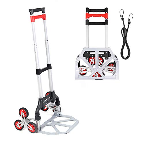 Navaris faltbare Alu Sackkarre mit Treppensteiger - belastbar bis 70kg - Gummiräder - Aluminium Handkarre klappbar mit 1m Spanngurt für Getränke von Navaris