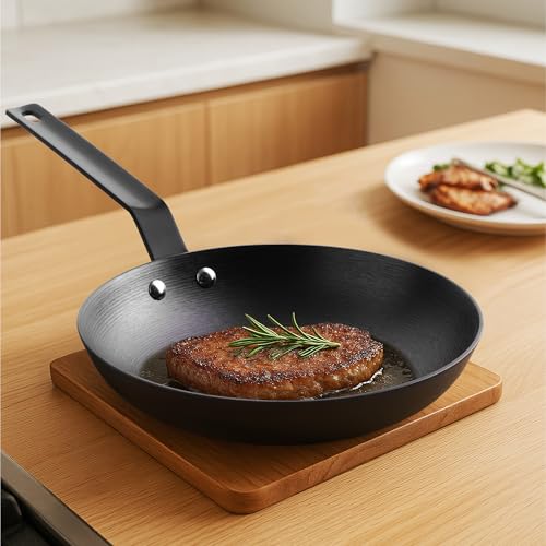 Navaris leichte Gusseisenpfanne Ø25cm - Leichtbau Eisenpfanne - Pfanne aus Gusseisen - gusseiserne Grillpfanne Steakpfanne ofenfest - Cast Iron Pan von Navaris