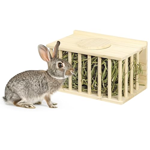 Navaris Meerschweinchen Haus - Heuraufe für Meerschweinchen und Hasen - Zubehör für Kleintiere - Natürliches Kiefernholz - Mit Schiebedach von Navaris