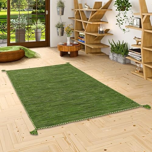 Natur Teppich Bauwolle Kelim Prico Grün in 8 Größen von Navarro