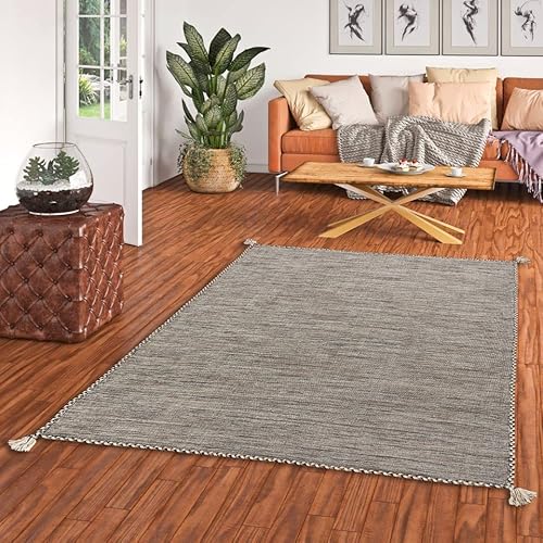 Natur Teppich Bauwolle Kelim Prico Ivory Beige in 8 Größen von Navarro