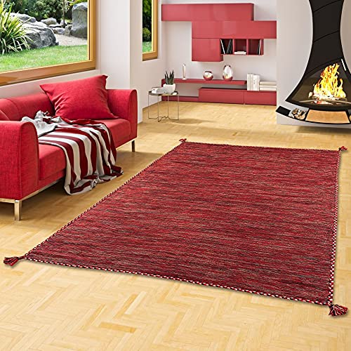 Natur Teppich Bauwolle Kelim Prico Rot in 8 Größen von Navarro