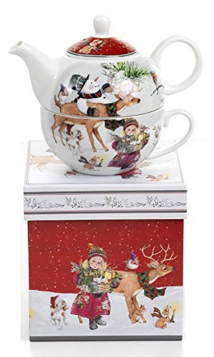 Set Teekanne Tasse aus Porzellan in eleganter Geschenkbox Thema Weihnachten von Nàvel porcellana