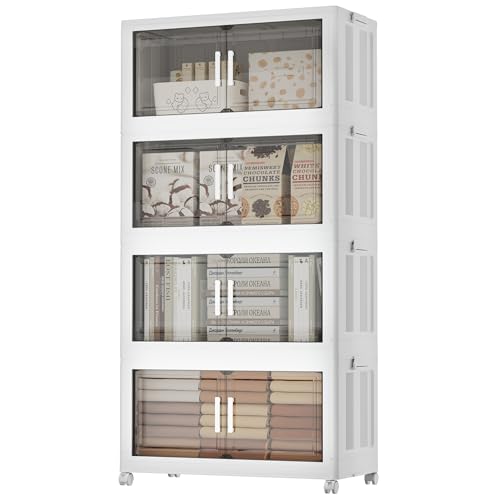Naviconvex Aufbewahrungsboxen mit Deckel, 4 Ebenen, 240 l, Kunststoff-Aufbewahrungsbox mit magnetischen Türen und Rollen, stapelbare Aufbewahrungsboxen, faltbare Aufbewahrungsschubladen und von Naviconvex