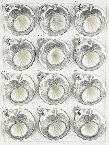 12 tlg. Glas-Weihnachtskugeln Set in 'Hochglanz Vintage Classic Weiss Silber ' Christbaumkugeln - Weihnachtsschmuck-Christbaumschmuck-Reflektorkugeln-Reflexkugeln-Reflector Ball von Navidacio Traditional Christmas Glass Collection