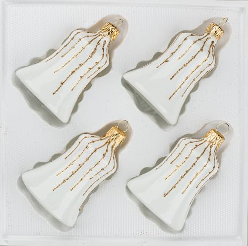 4 TLG. Glas-Glocken Set in Hochglanz Weiss Gold Regen - Neuheit - Christbaumkugeln - Weihnachtsschmuck-Christbaumschmuck von Navidacio