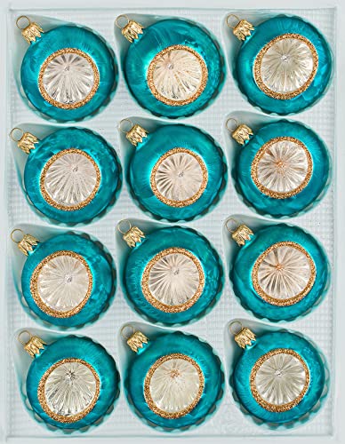 Navidacio 12 TLG. Glas-Weihnachtskugeln Set in 'Vintage Ice Petrol-Türkis Gold' - Reflektorkugeln - Reflexkugeln - Reflector Ball von Navidacio
