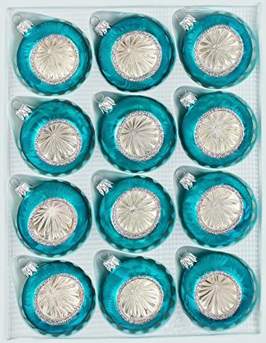 Navidacio 12 TLG. Glas-Weihnachtskugeln Set in 'Vintage Ice Petrol-Türkis Silber' - Reflektorkugeln - Reflexkugeln - Reflector Ball von Navidacio