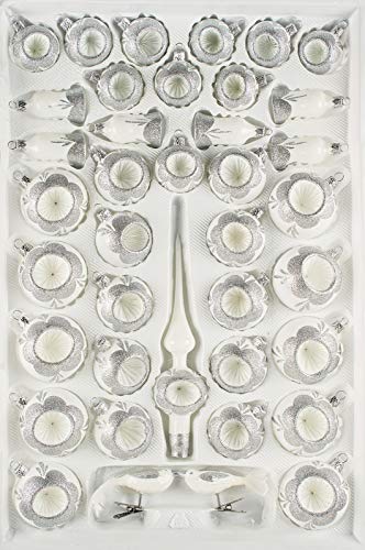 Navidacio 39 TLG. Glas-Weihnachtskugeln Set in 'Hochglanz Vintage Classic Weiss Silber ' - Christbaumkugeln - Weihnachtsschmuck-Christbaumschmuck-Reflektorkugeln-Reflexkugeln-Reflector Balls von Navidacio