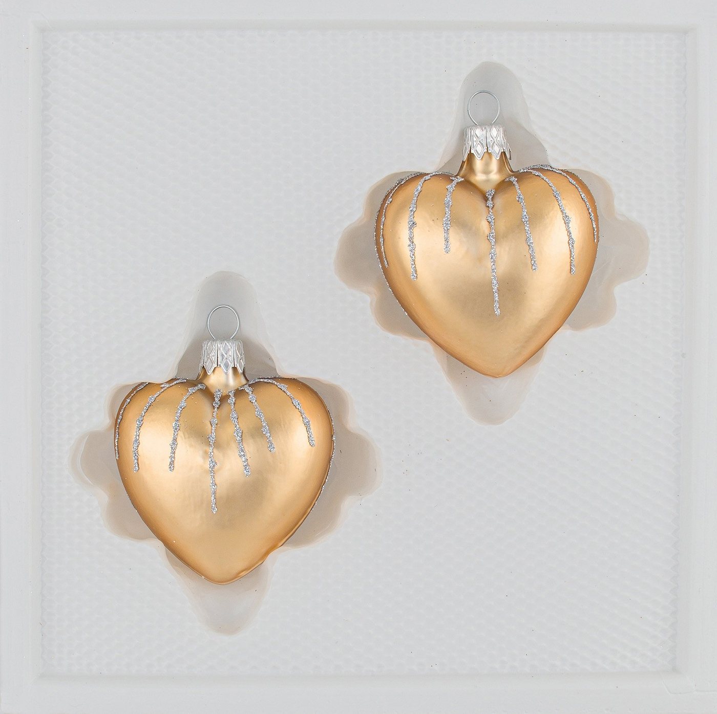 Navidacio Christbaumschmuck 2 tlg. Glas-Herzen Set in Classic Gold Silber Regen von Navidacio