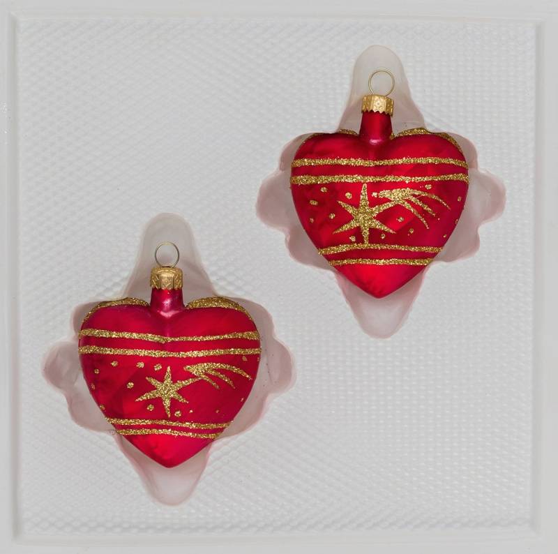 Navidacio Christbaumschmuck 2 tlg. Glas-Herzen Set in "Ice Rot Gold" Komet von Navidacio
