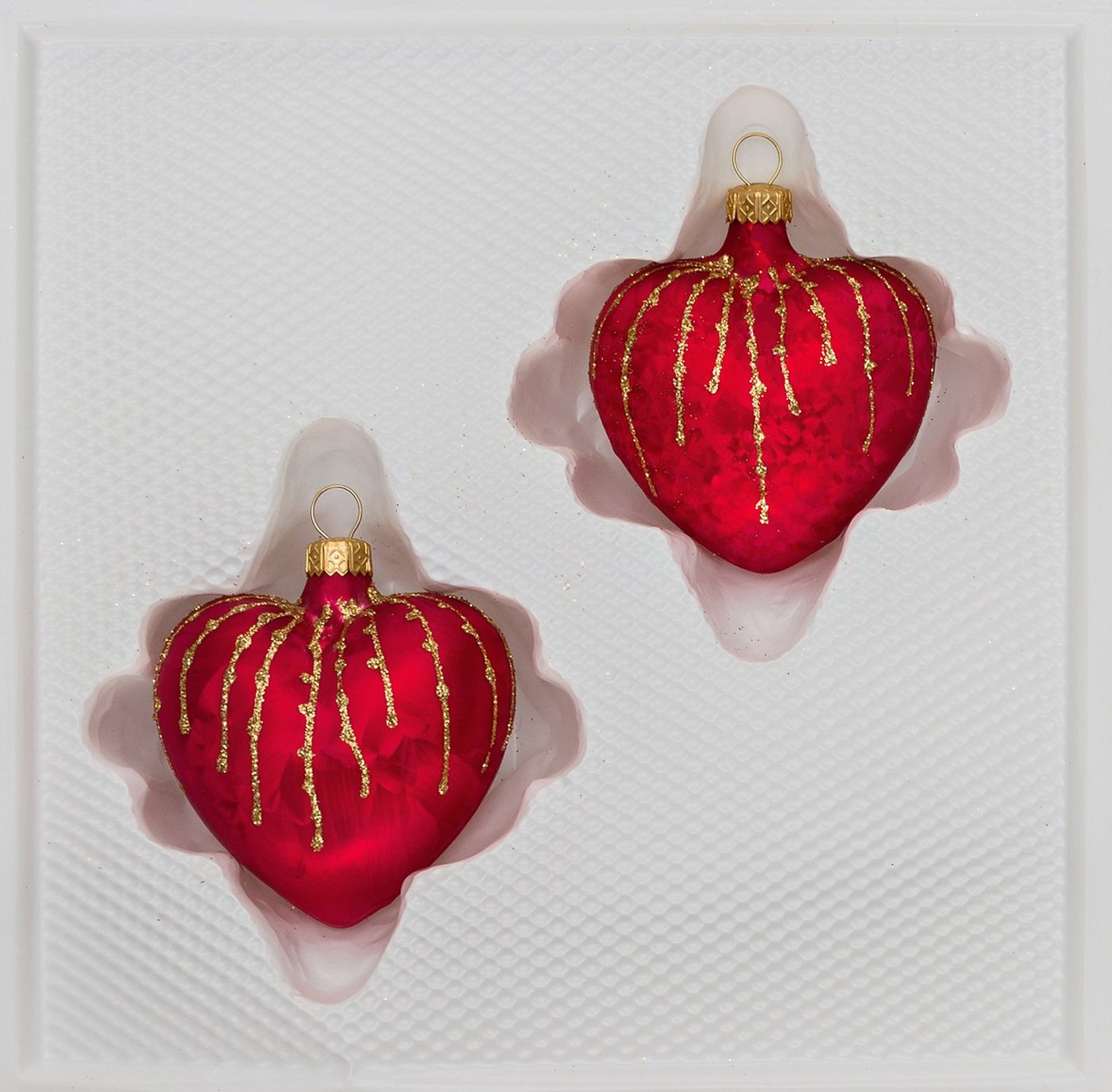Navidacio Christbaumschmuck 2 tlg. Glas-Herzen Set in "Ice Rot Gold" Regen von Navidacio