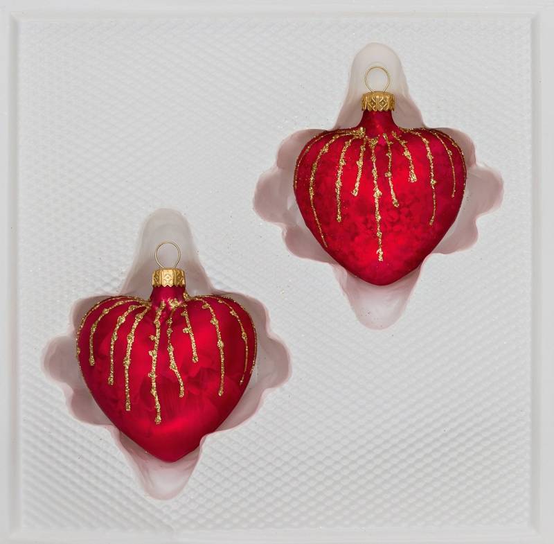 Navidacio Christbaumschmuck 2 tlg. Glas-Herzen Set in "Ice Rot Gold" Regen von Navidacio