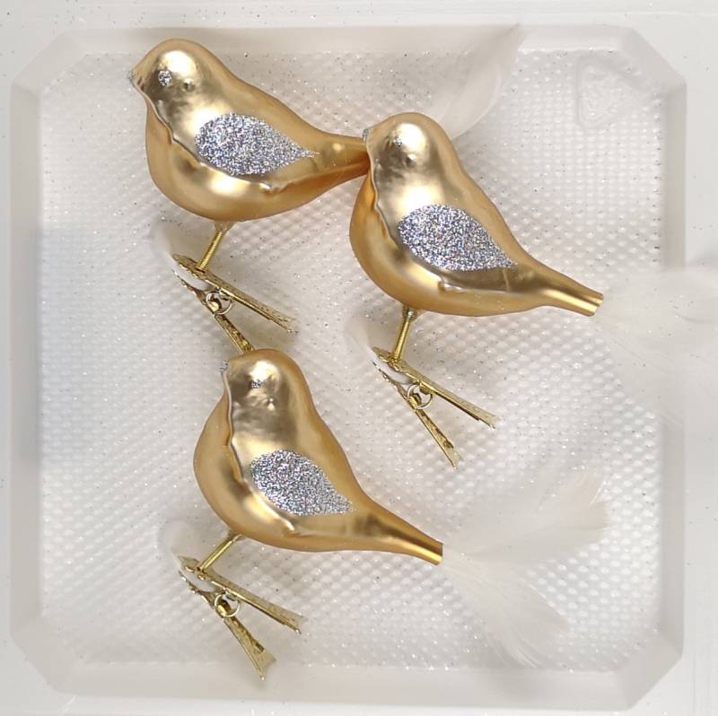 Navidacio Christbaumschmuck 3 tlg. Glas Vogel Set in Classic Gold Silber von Navidacio