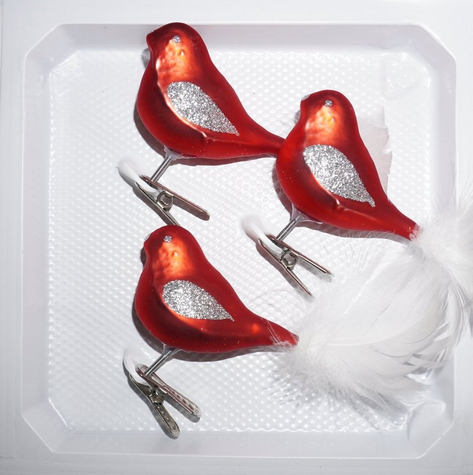 Navidacio Christbaumschmuck 3 tlg. Glas Vogel Set in Classic Rot Silber von Navidacio