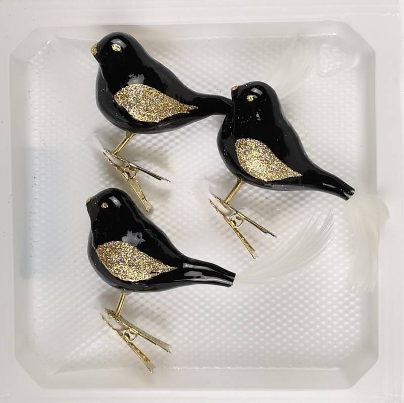 Navidacio Christbaumschmuck 3 tlg. Glas Vogel Set in Hochglanz-Schwarz-Gold von Navidacio