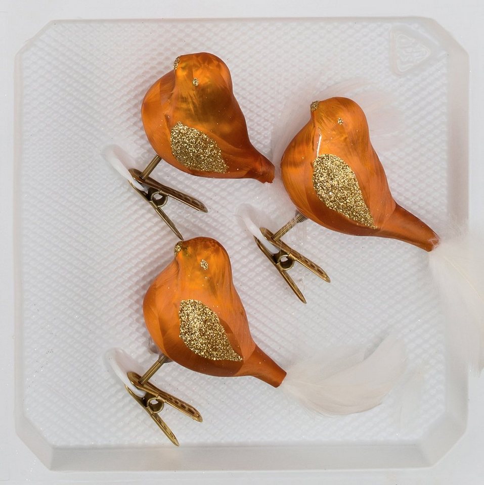 Navidacio Christbaumschmuck 3 tlg. Glas Vogel Set in "Ice Orange Gold" von Navidacio