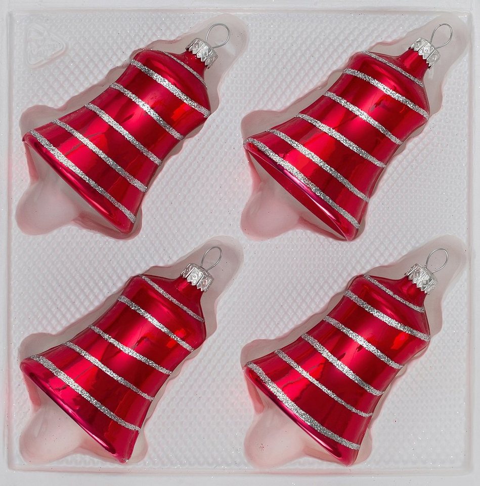 Navidacio Christbaumschmuck 4 tlg. Glas-Glocken Set in Hochglanz Rot Candy von Navidacio