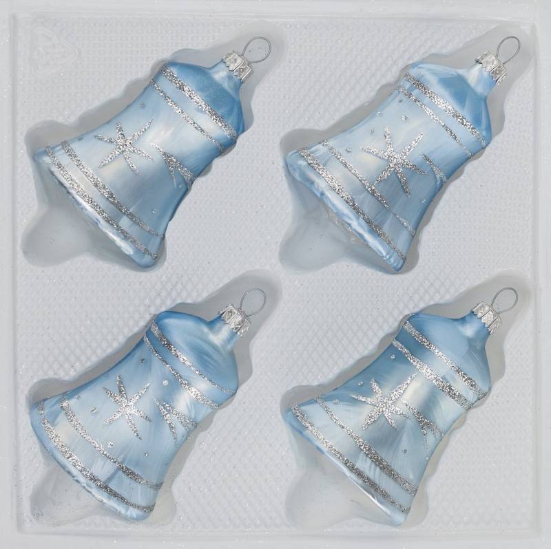 Navidacio Christbaumschmuck 4 tlg. Glas-Glocken Set in Ice Blau Silber Komet von Navidacio
