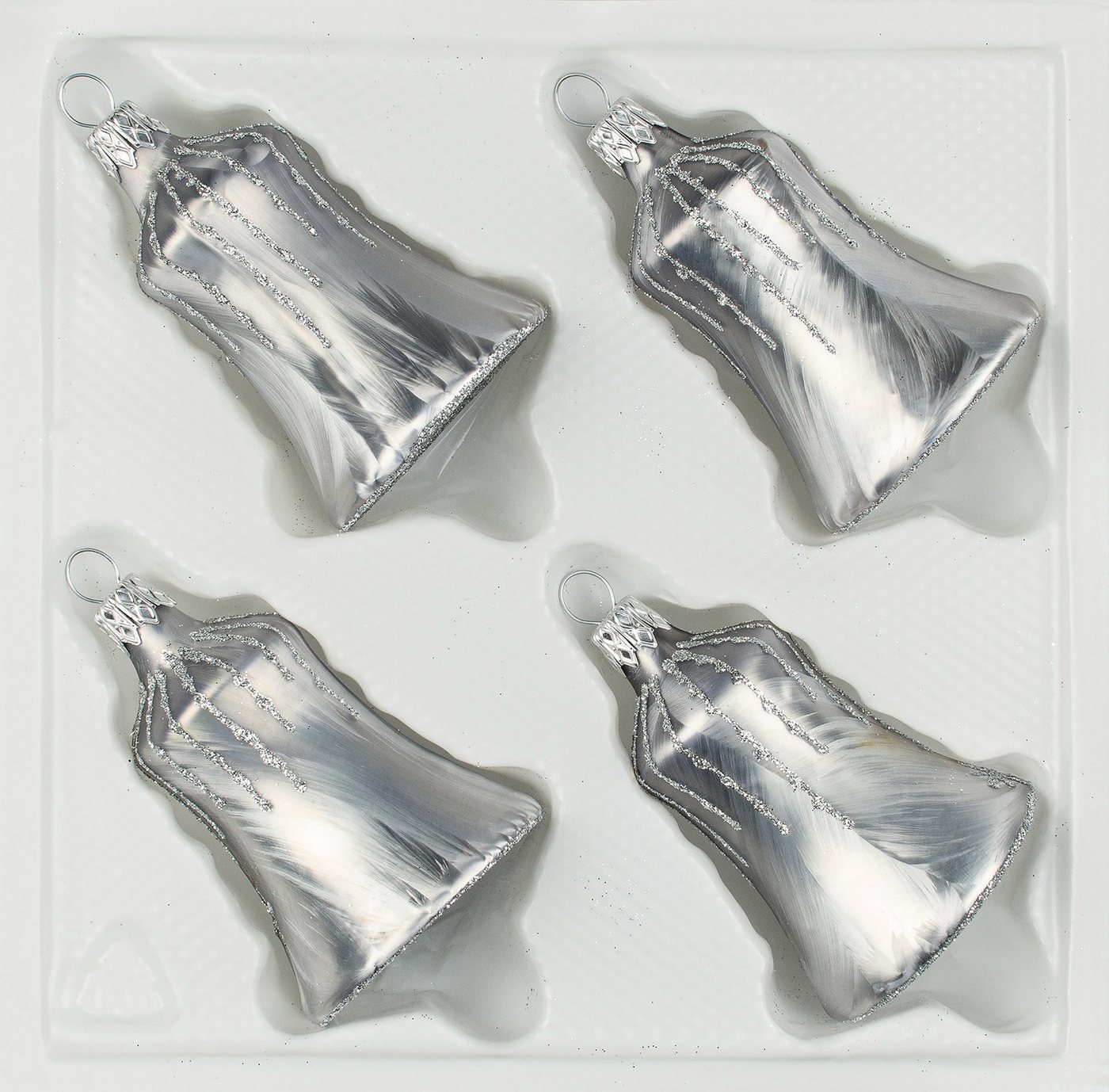 Navidacio Christbaumschmuck 4 tlg. Glas-Glocken Set in Ice Grau Silber" Regen" von Navidacio
