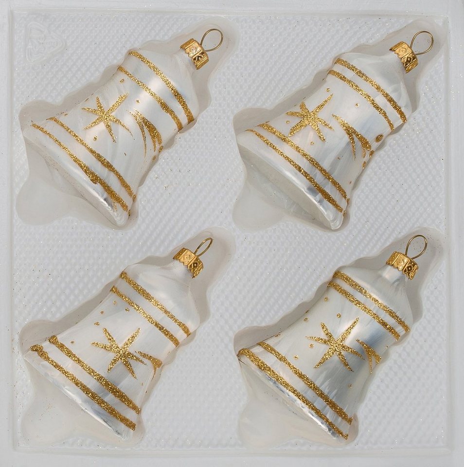 Navidacio Christbaumschmuck 4 tlg. Glas-Glocken Set in Ice Weiss Gold Komet von Navidacio