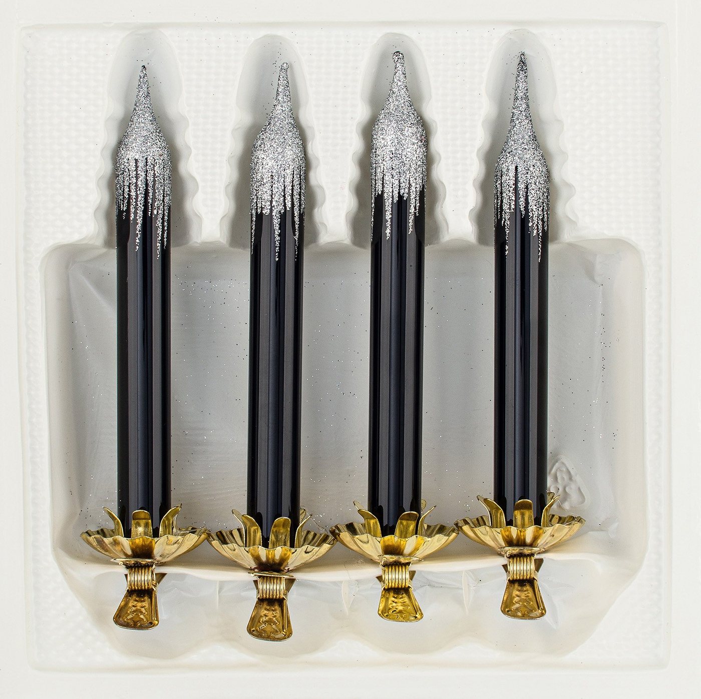 Navidacio Christbaumschmuck 4tlg Glas-Baumkerzen Set "Hochgl. Schwarz Silber" Weihnachtsbaumkerzen von Navidacio