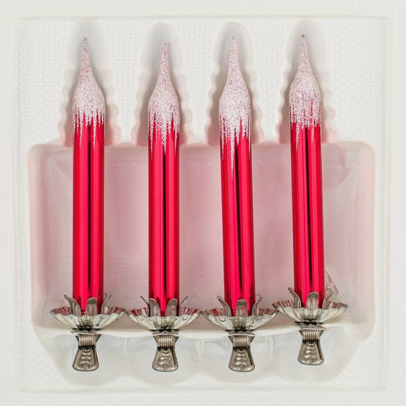 Navidacio Christbaumschmuck 4tlg Glas-Baumkerzen Set "Hochglanz Modern Rot Weiss" Weihnachtsbaumk. von Navidacio