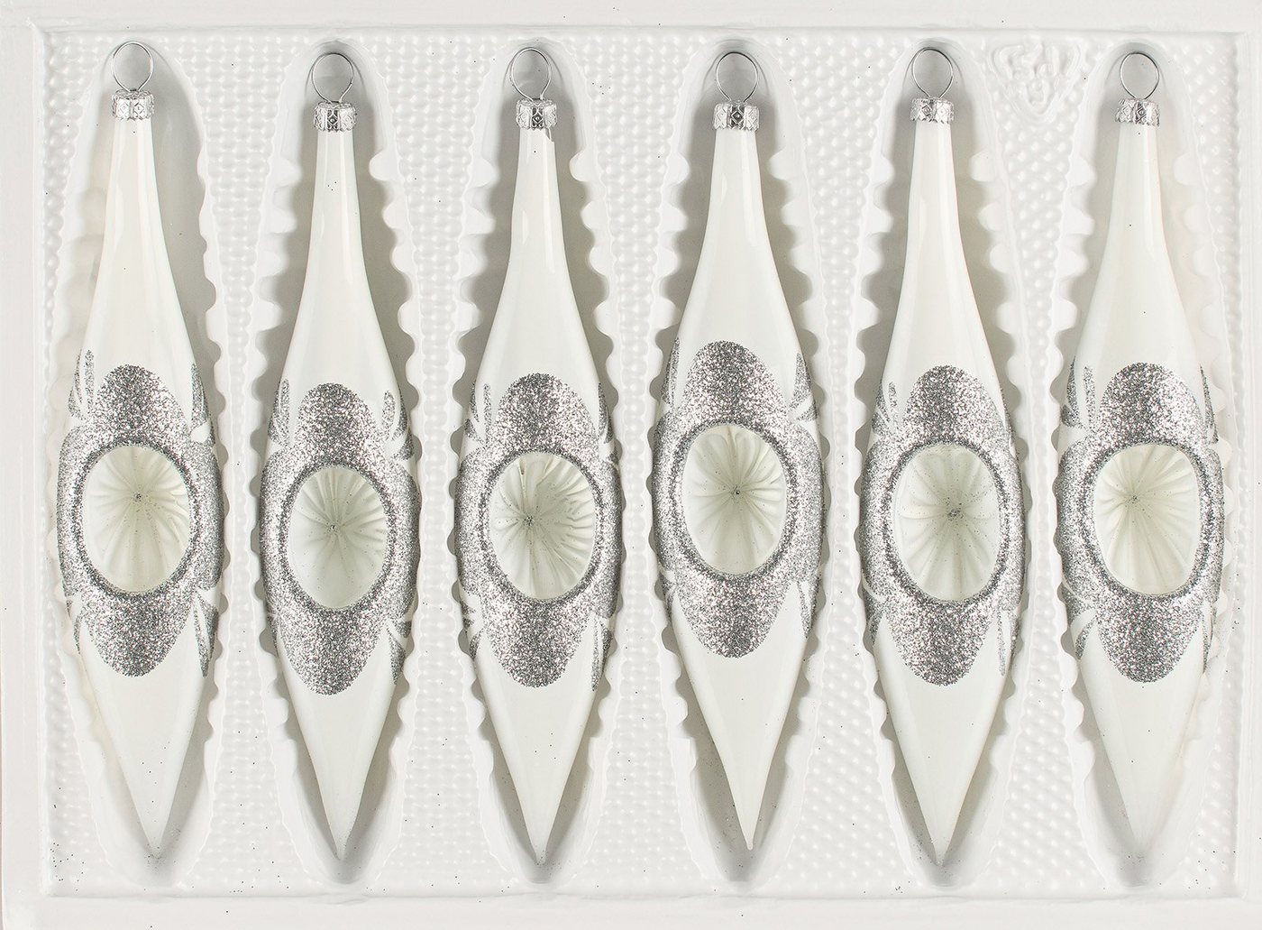 Navidacio Christbaumschmuck 6 tlg. Glas-Zapfen Set "Hochglanz Vintage Classic Weiss" von Navidacio