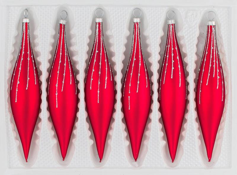Navidacio Christbaumschmuck 6 tlg. Glas-Zapfen Set in Classic Rot Silber Regen Navidacio Christbaumschmuck 6 tlg. Glas-Zapfen Set in Classic Rot Silber Regen von Navidacio