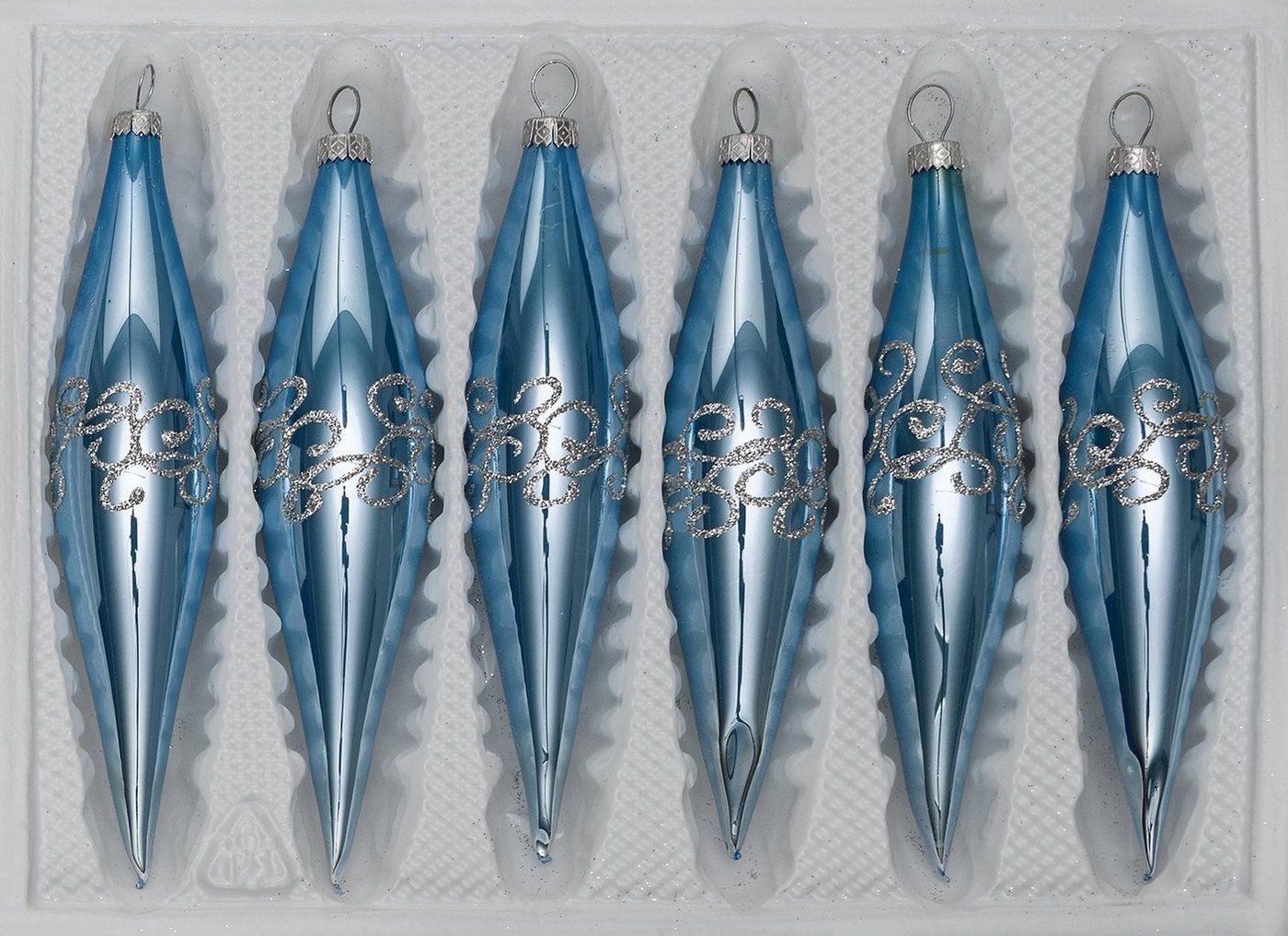 Navidacio Christbaumschmuck 6 tlg. Glas-Zapfen Set in Hochglanz-Blau-Silberne-Ornamente“" von Navidacio
